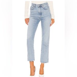 Agolde High Rise Straight Leg Jeans in Light Blue Wash